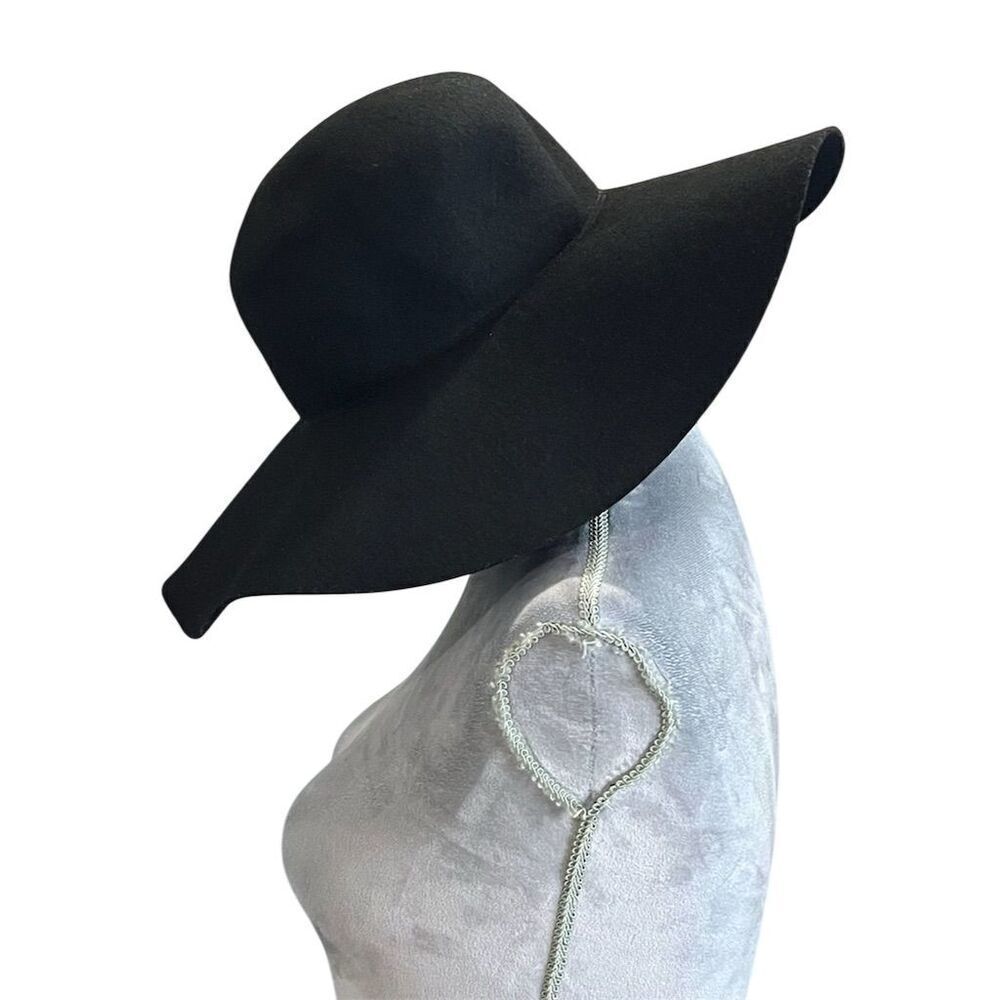 Express Women's Black Wool Felt Floppy Wide Brim Sun Hat OS Fall Winter Party